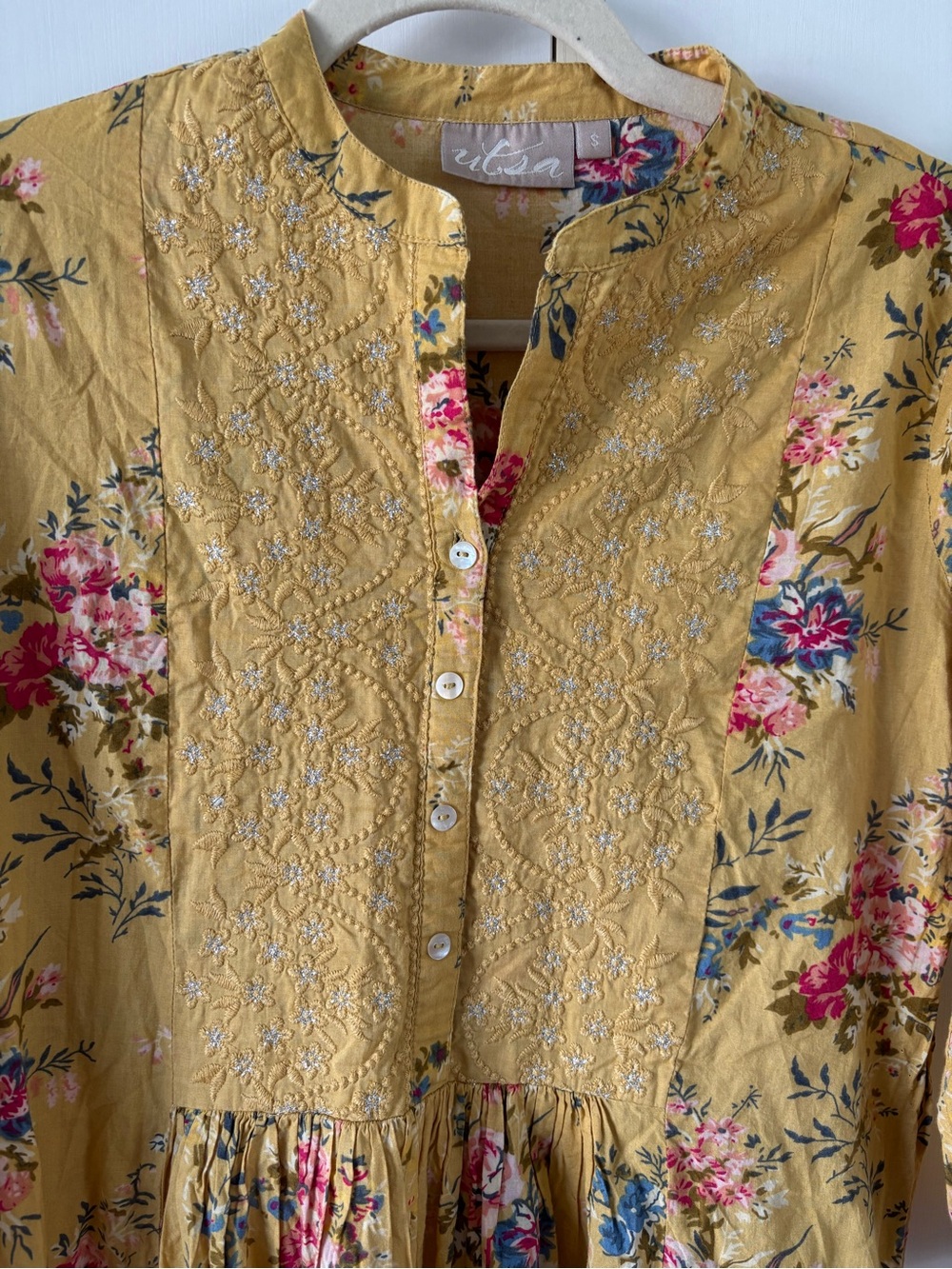 Floral Prairie Midi Maxi Dress Cottagecore Boho Cotton Country Embroidery Small - Picture 4 of 10